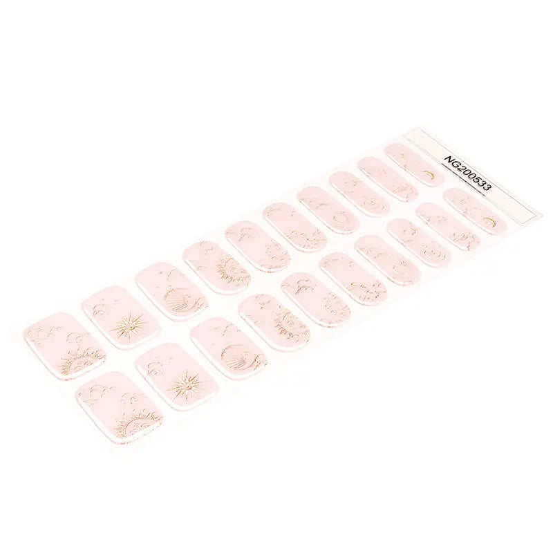 Wholesale Pink Semi Cured Gel Nail Stickers Custom Solar Celestial Nail Art HUIZI