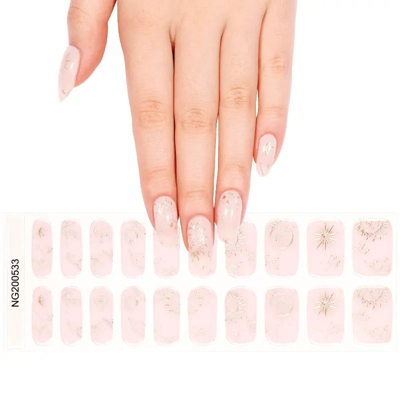 Wholesale Pink Semi Cured Gel Nail Stickers Custom Solar Celestial Nail Art HUIZI