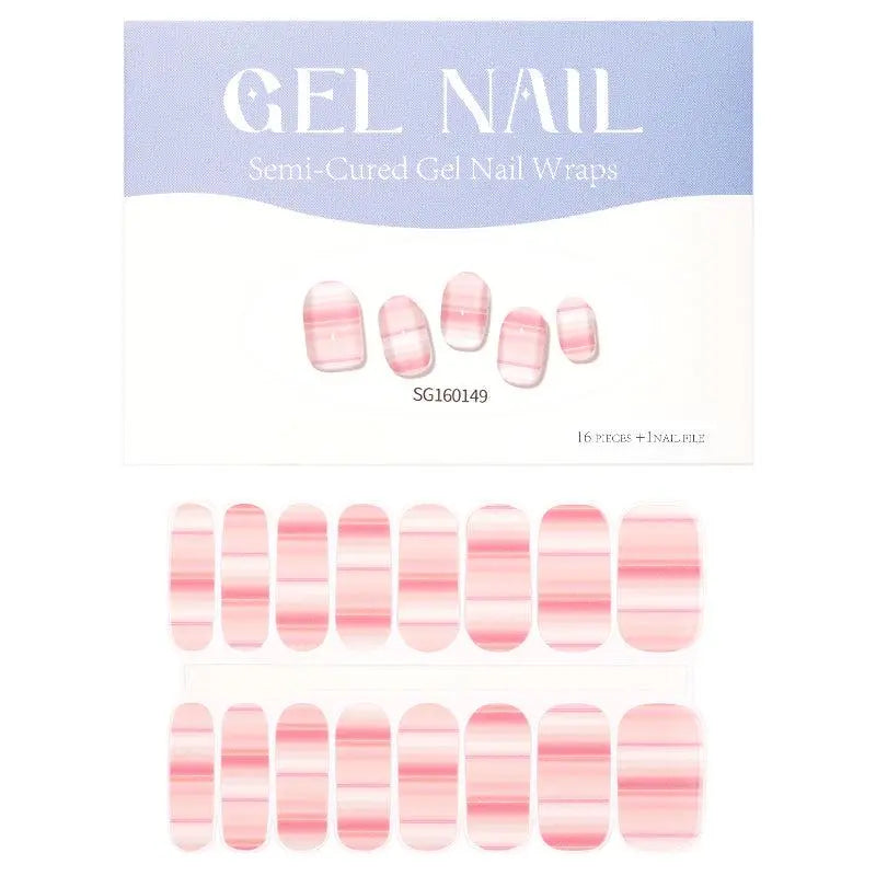 Wholesale Pink Stripes Gel Nail Strips Custom Pink Texture Nail Designs HUIZI