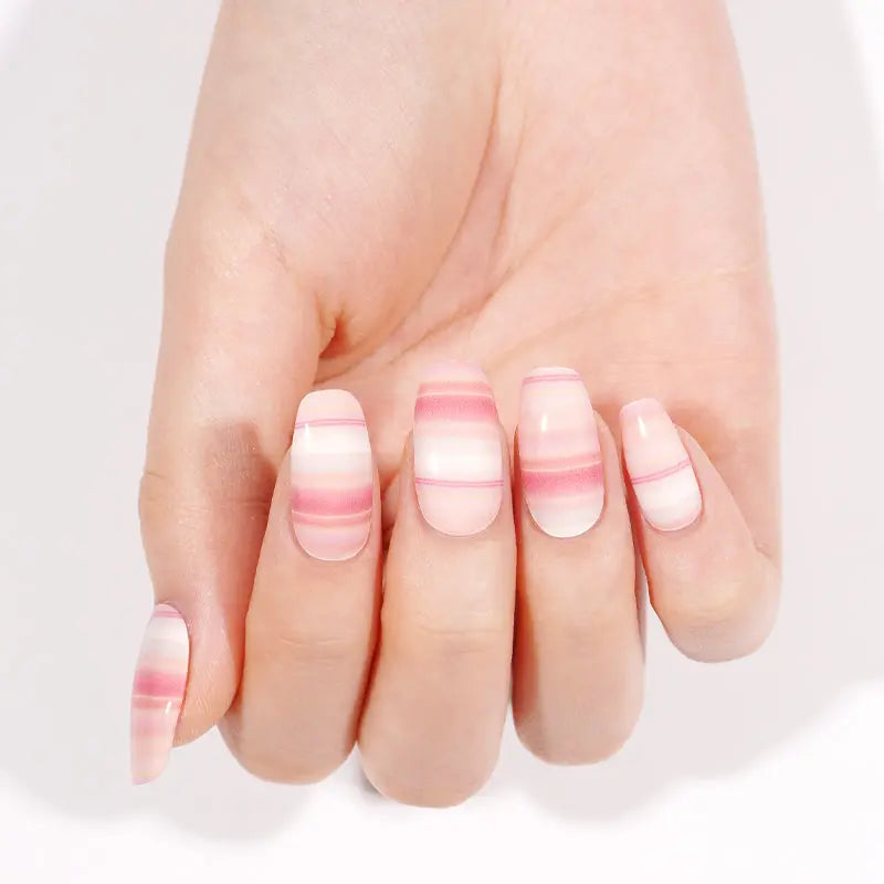 Wholesale Pink Stripes Gel Nail Strips Custom Pink Texture Nail Designs HUIZI