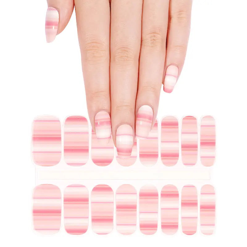 Wholesale Pink Stripes Gel Nail Strips Custom Pink Texture Nail Designs HUIZI