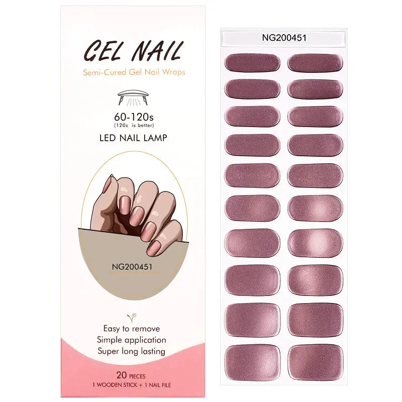 Wholesale Pink-mirror Semi Cured Gel Nail Strips Custom Nail Wraps for Salon-Quality Manicure HUIZI