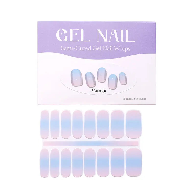 Wholesale Pink to Blue Gradient Gel Nail Strips Custom Nail Designs HUIZI