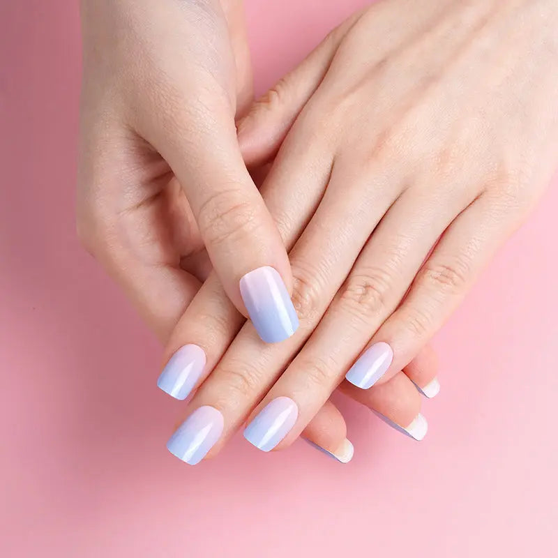 Wholesale Pink to Blue Gradient Gel Nail Strips Custom Nail Designs HUIZI