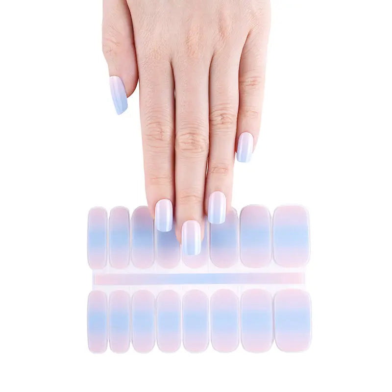 Wholesale Pink to Blue Gradient Gel Nail Strips Custom Nail Designs HUIZI