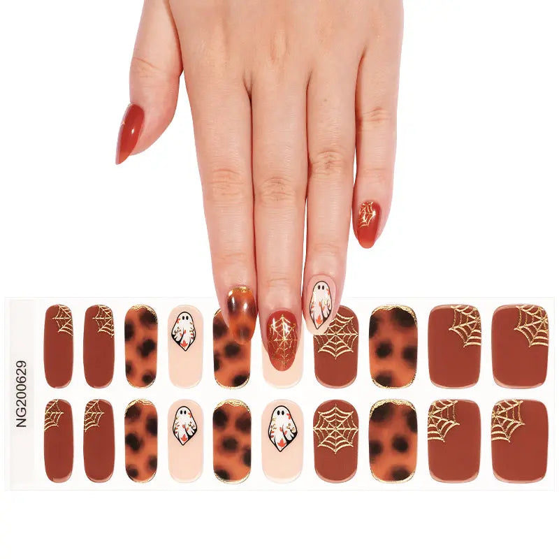 Wholesale Price Huizi Halloween Gold Foil Spider Web Gel Nail Stickers HUIZI