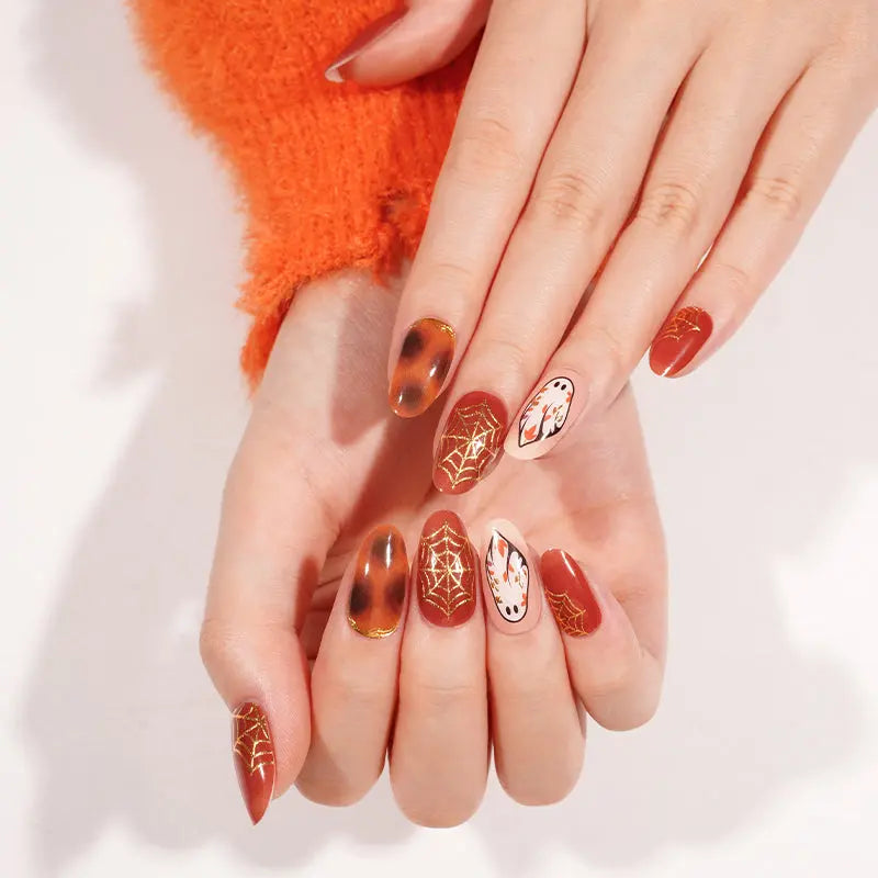 Wholesale Price Huizi Halloween Gold Foil Spider Web Gel Nail Stickers HUIZI