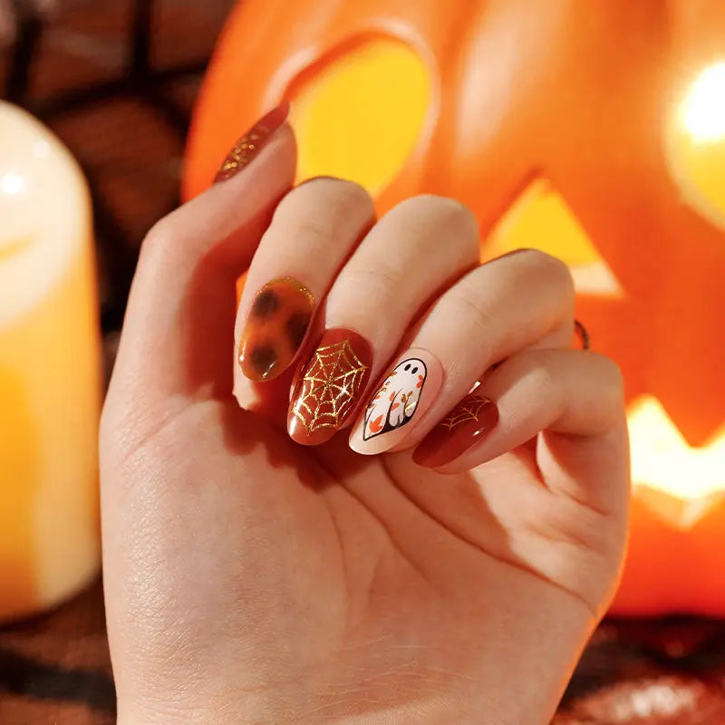 Wholesale Price Huizi Halloween Gold Foil Spider Web Gel Nail Stickers HUIZI
