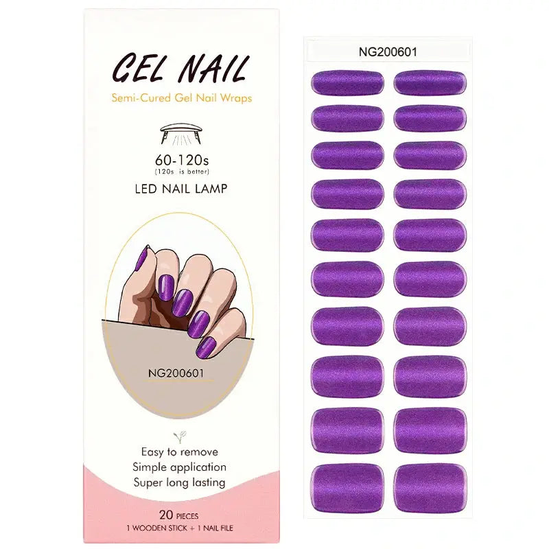 Wholesale Purple Cat-eye Gel Nail Strips Custom Glitter Gel Nail Stickers HUIZI