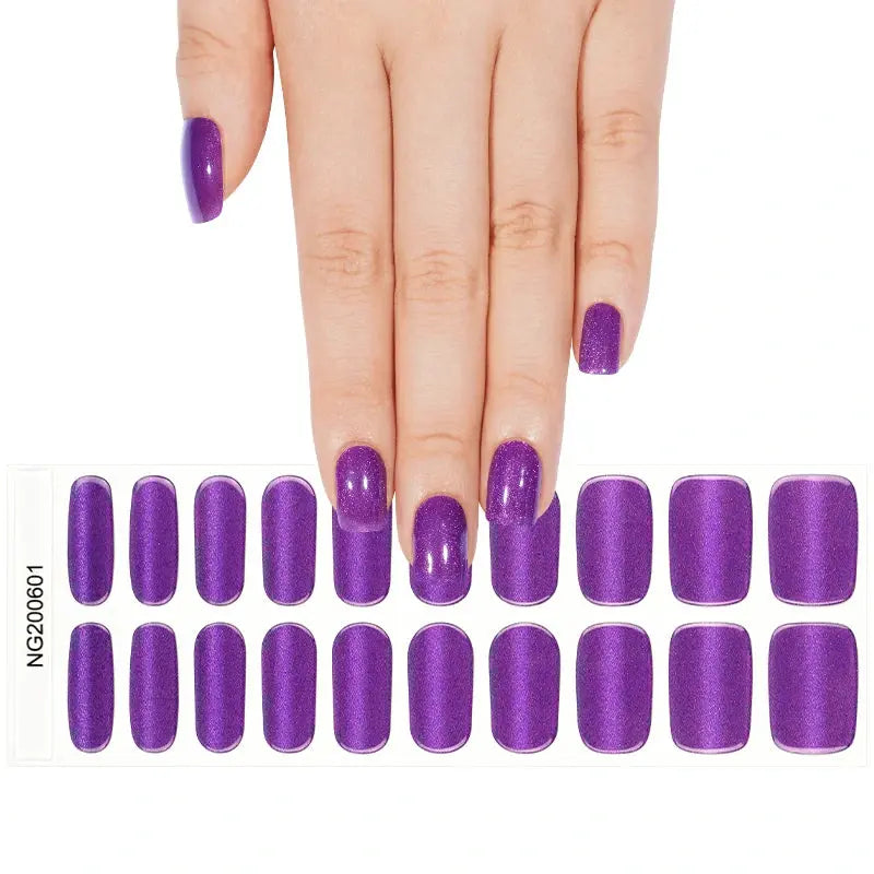 Wholesale Purple Cat-eye Gel Nail Strips Custom Glitter Gel Nail Stickers HUIZI