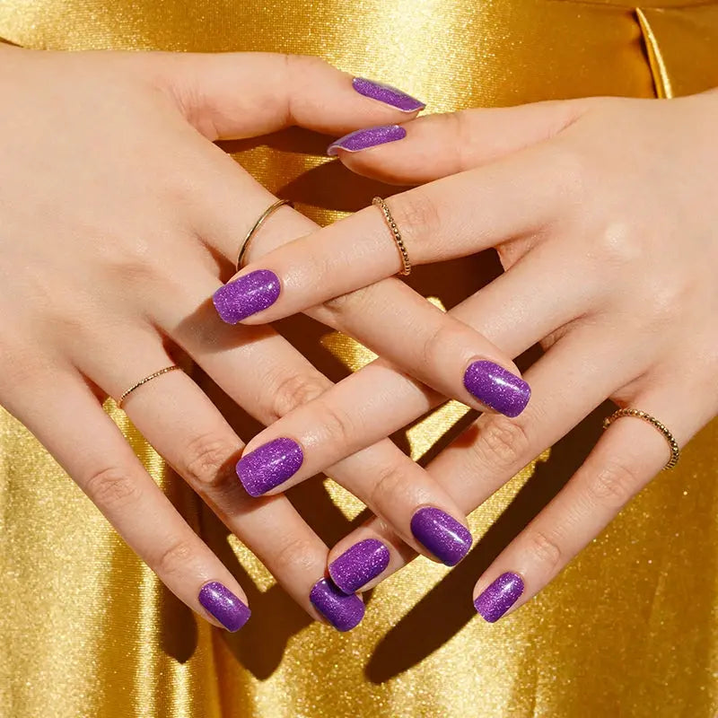 Wholesale Purple Cat-eye Gel Nail Strips Custom Glitter Gel Nail Stickers HUIZI
