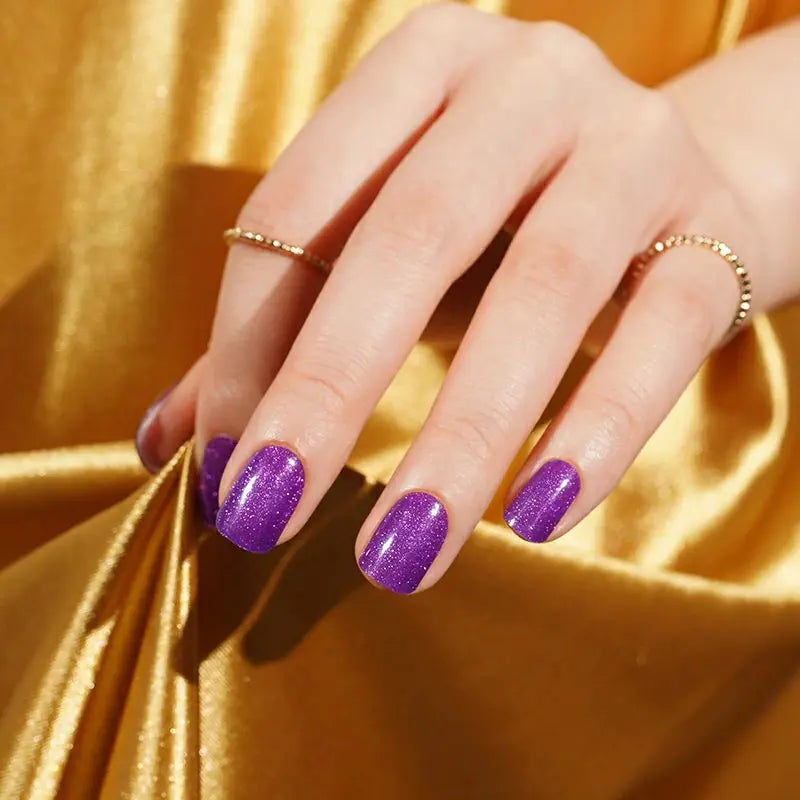 Wholesale Purple Cat-eye Gel Nail Strips Custom Glitter Gel Nail Stickers HUIZI