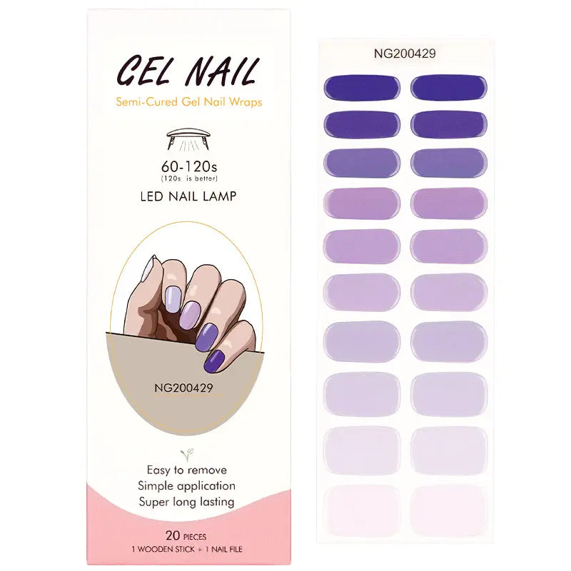 Wholesale Purple Gel Nail Strips Custom Amethyst Gradient Semi-Cured Gel Nail Wraps HUIZI