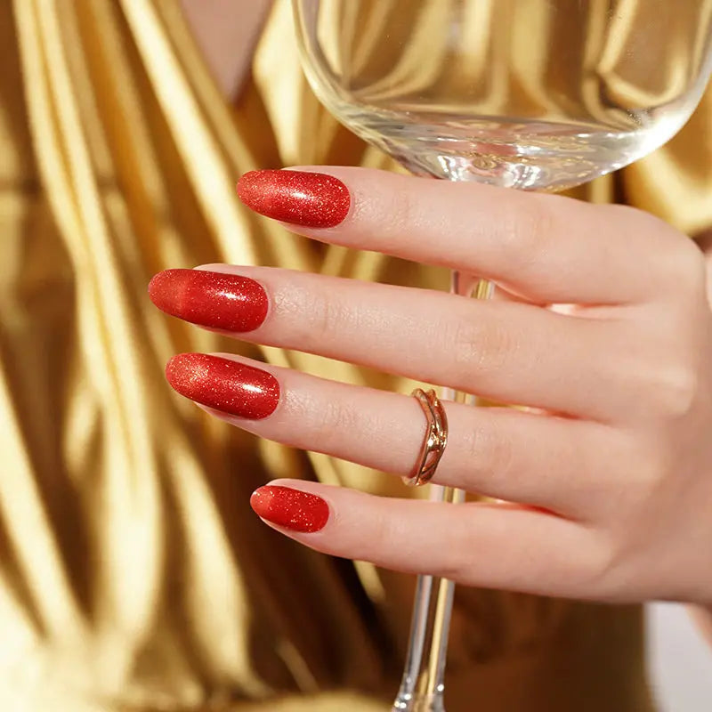 Wholesale Red Cat-eye Glitter Gel Nail Stickers Customizable Nail Wraps for Brands HUIZI