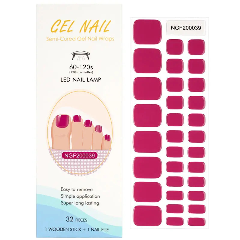 Wholesale Red Wine Gel Toe Nail Strips Custom Solid Gel Toe Nail Wraps HUIZI