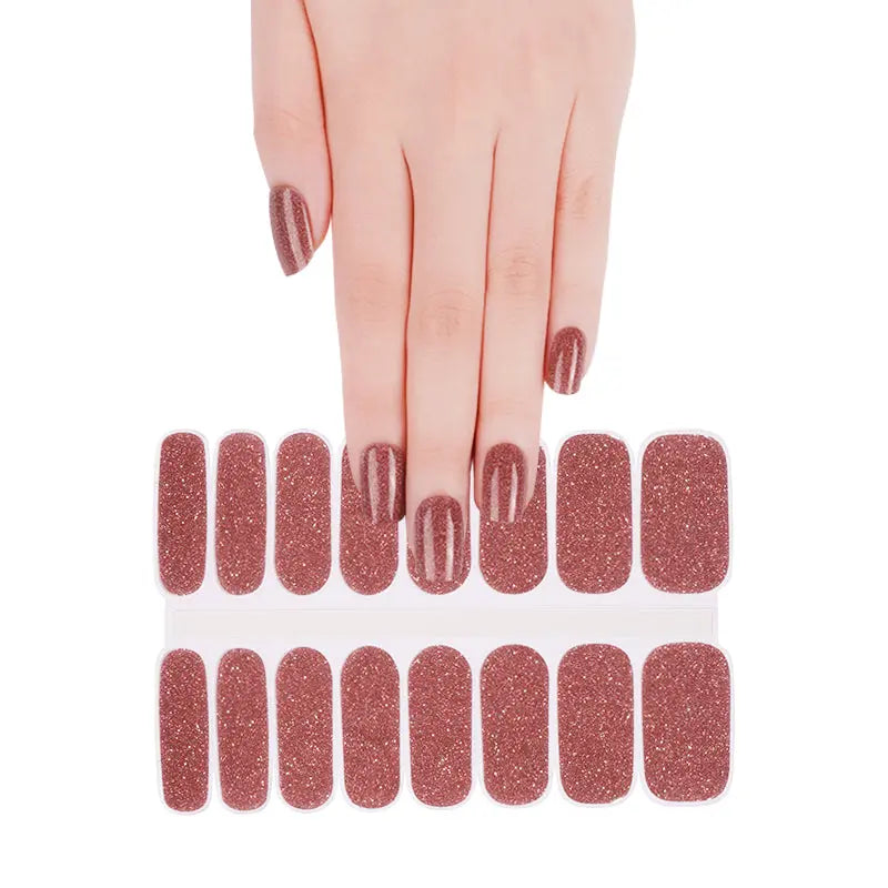 Wholesale Rose Gold Glitter Gel Nail Strips Custom Nails HUIZI