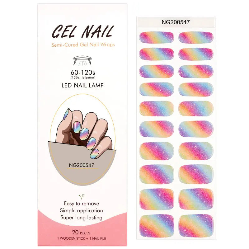 Wholesale Semi Cured Gel Nail Stickers Custom Ombre Glitter Nail Strips HUIZI