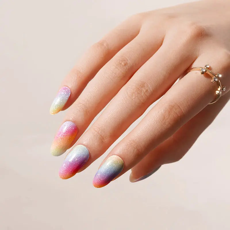 Wholesale Semi Cured Gel Nail Stickers Custom Ombre Glitter Nail Strips HUIZI