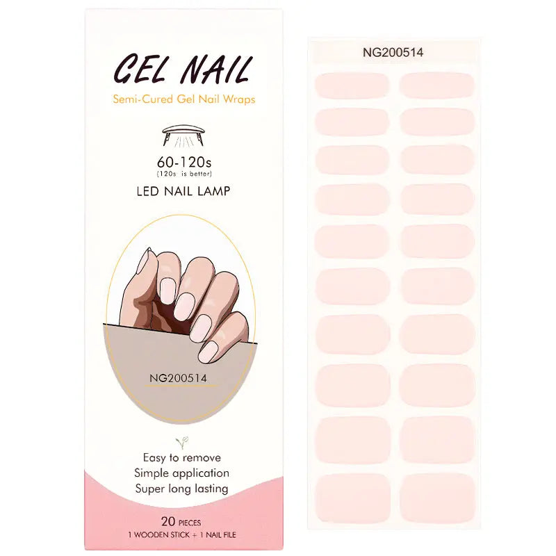 Wholesale Semi Cured Gel Nail Stickers Custom Pink Nail strips HUIZI