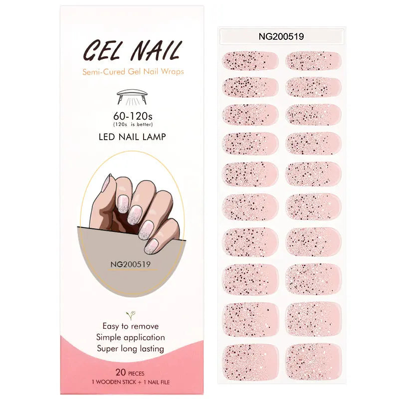 Wholesale Semi Cured Gel Nail Stickers Custom Pinnk Diamond Glitter Nail Strips HUIZI