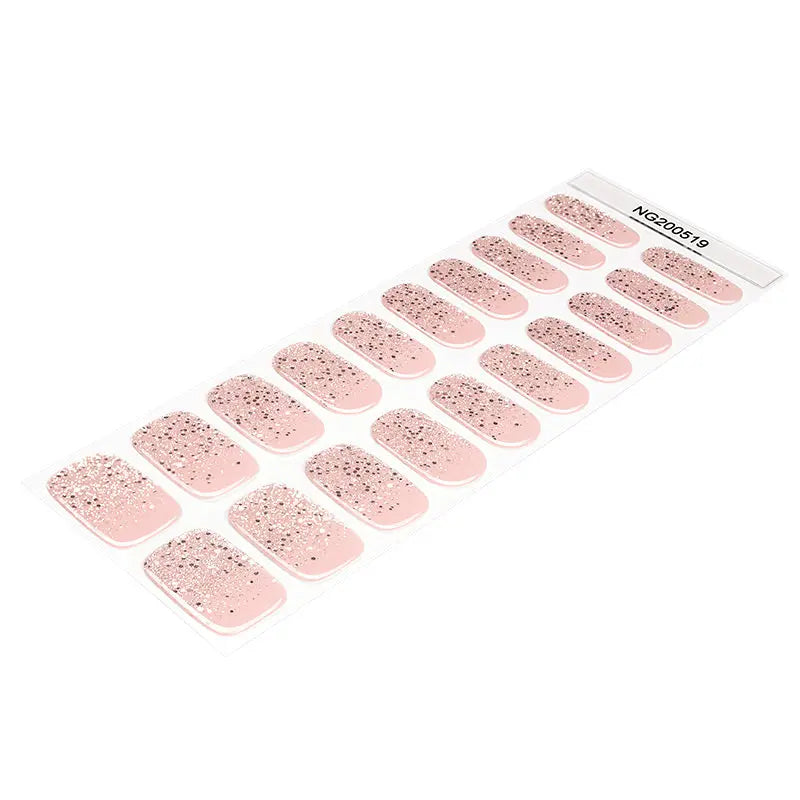 Wholesale Semi Cured Gel Nail Stickers Custom Pinnk Diamond Glitter Nail Strips HUIZI