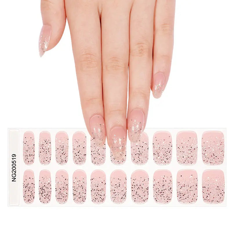 Wholesale Semi Cured Gel Nail Stickers Custom Pinnk Diamond Glitter Nail Strips HUIZI