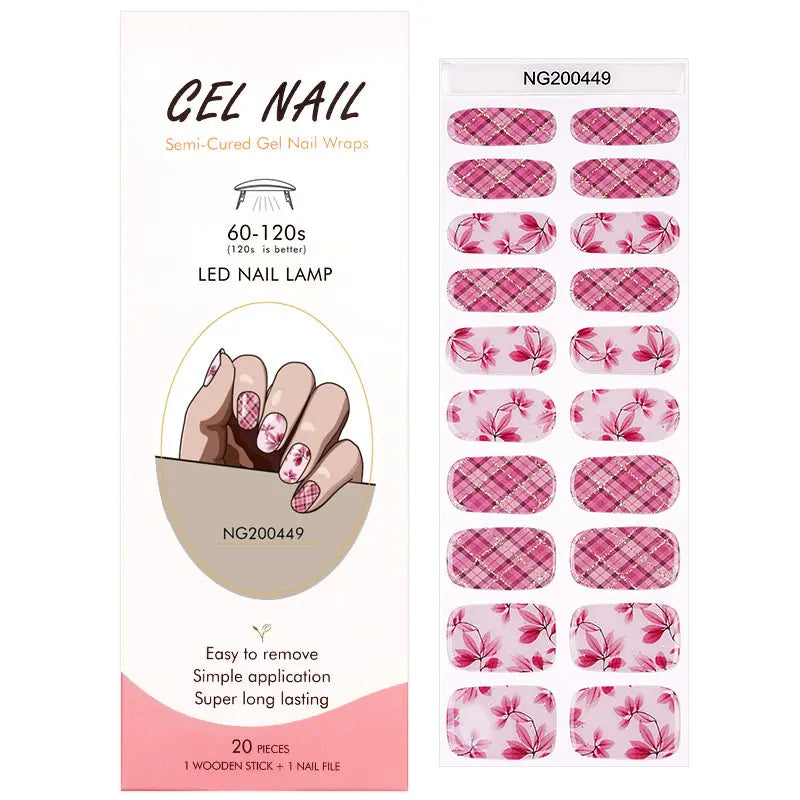 Wholesale Semi Cured Gel Nail Stickers Custom Plaid Nail Designs HUIZI