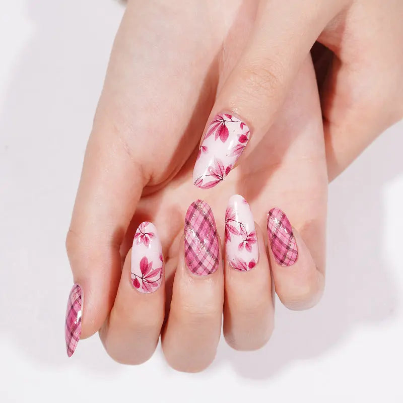 Wholesale Semi Cured Gel Nail Stickers Custom Plaid Nail Designs HUIZI