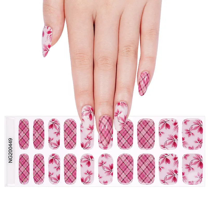 Wholesale Semi Cured Gel Nail Stickers Custom Plaid Nail Designs HUIZI