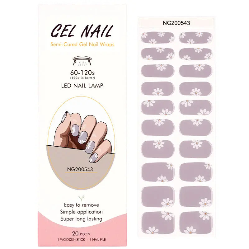 Wholesale Semi Cured Gel Nail Stickers Custom Plum and Daisy Nail Strips HUIZI