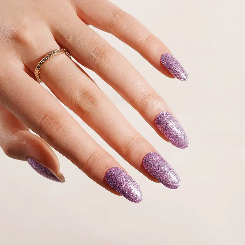 Wholesale Semi Cured Gel Nail Stickers Custom Purple Glitter Nail Strips HUIZI