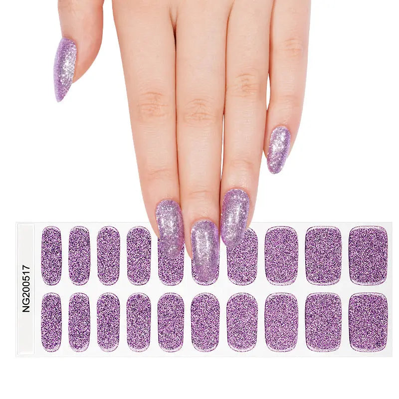 Wholesale Semi Cured Gel Nail Stickers Custom Purple Glitter Nail Strips HUIZI