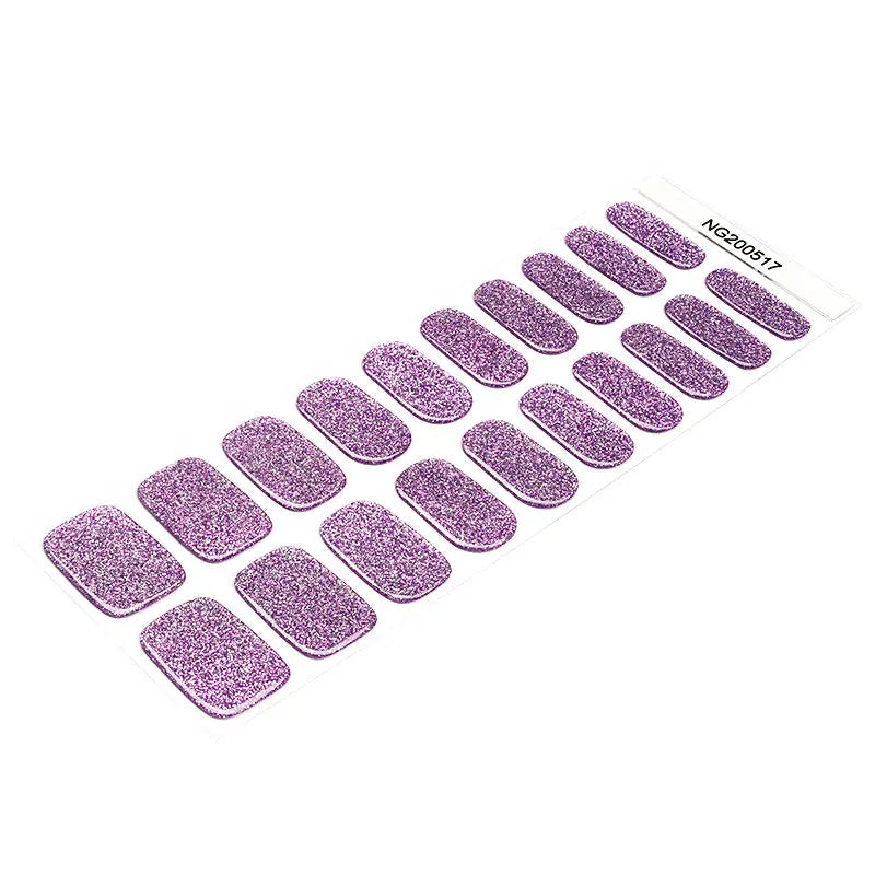 Wholesale Semi Cured Gel Nail Stickers Custom Purple Glitter Nail Strips HUIZI