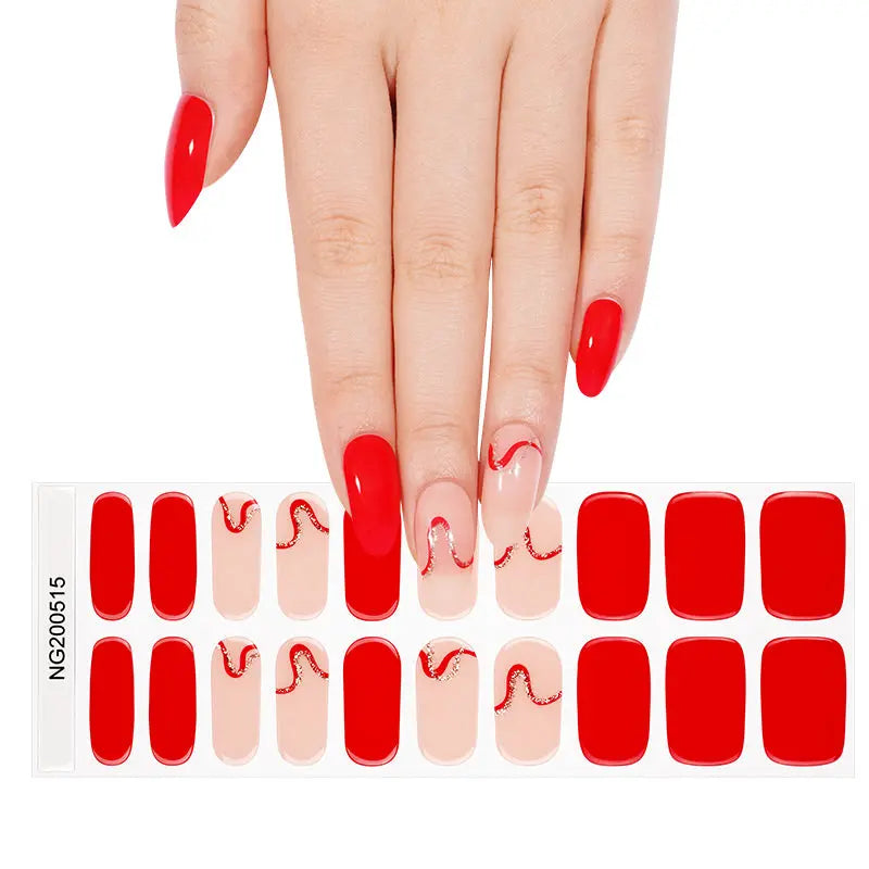 Wholesale Semi Cured Gel Nail Stickers Custom Red Ribbon Nail Strips HUIZI