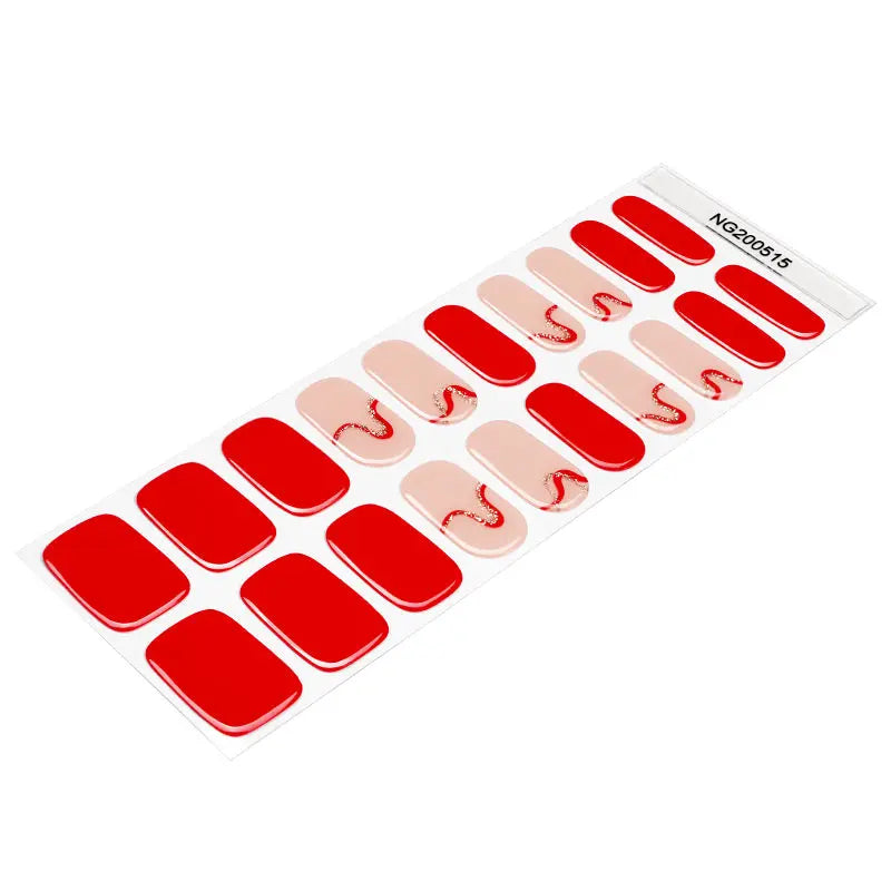 Wholesale Semi Cured Gel Nail Stickers Custom Red Ribbon Nail Strips HUIZI