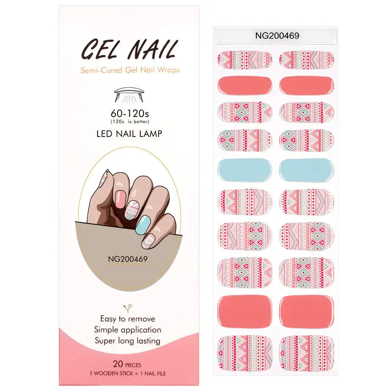 Wholesale Semi Cured Gel Nail Stickers Custom Retro Nail Strips HUIZI