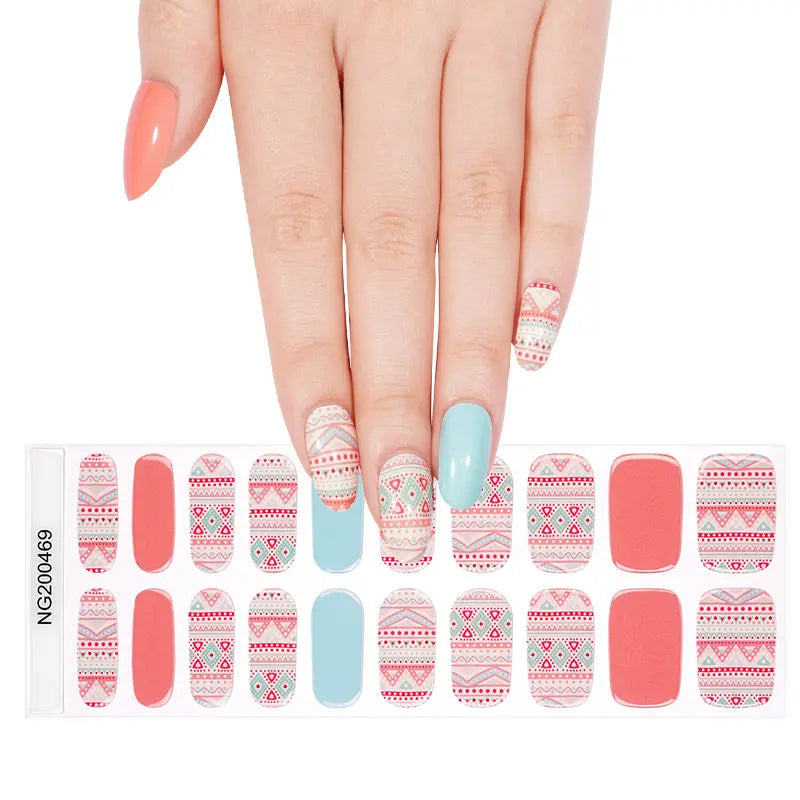 Wholesale Semi Cured Gel Nail Stickers Custom Retro Nail Strips HUIZI