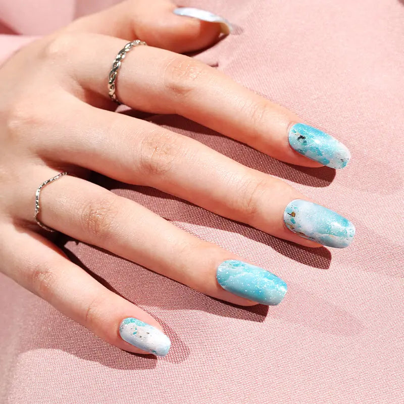 Wholesale Shimmer Semi-cured Gel Nail Stickers Custom  Aqua Seafoam Gel Nails HUIZI