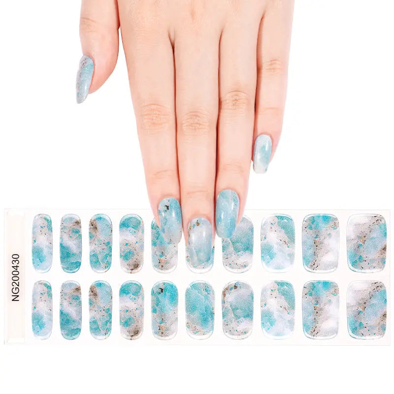 Wholesale Shimmer Semi-cured Gel Nail Stickers Custom  Aqua Seafoam Gel Nails HUIZI