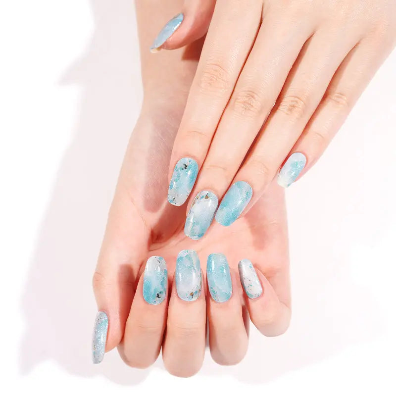 Wholesale Shimmer Semi-cured Gel Nail Stickers Custom  Aqua Seafoam Gel Nails HUIZI