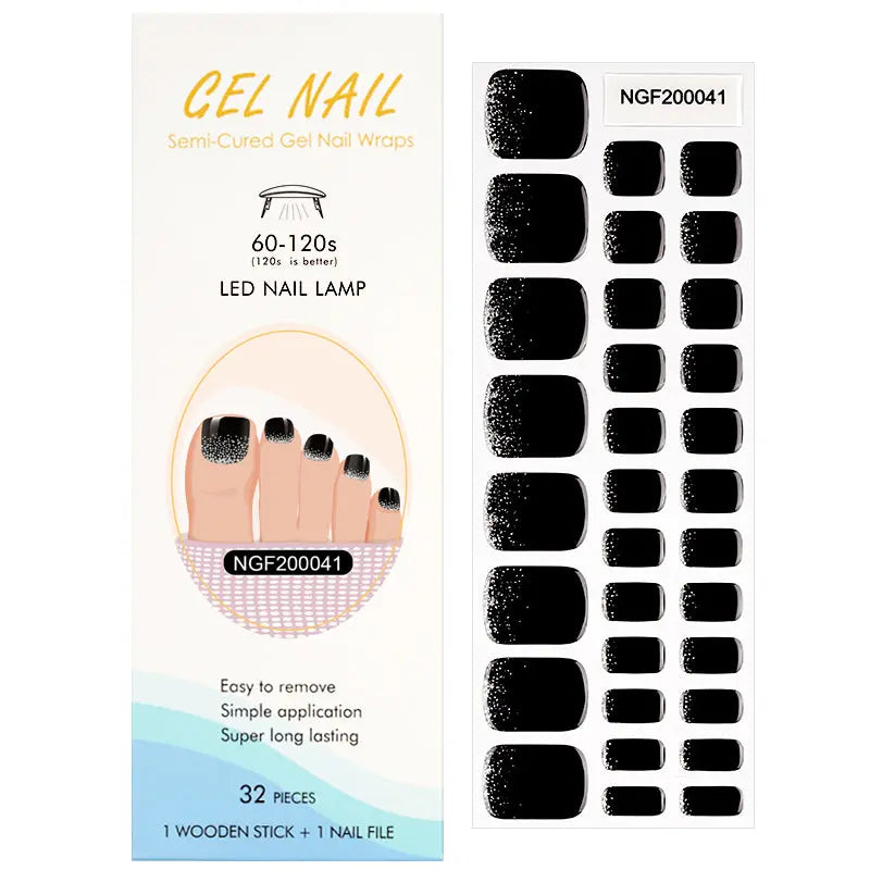 Wholesale Silver Glitter Gel Toe Nail Strips Custom Black Gel Toe Nail Wraps HUIZI