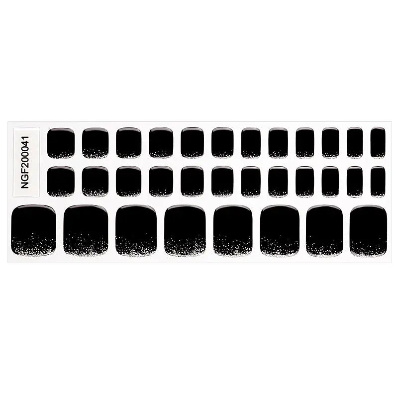 Wholesale Silver Glitter Gel Toe Nail Strips Custom Black Gel Toe Nail Wraps HUIZI