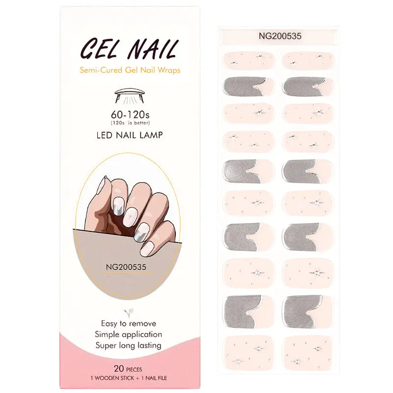 Wholesale Silver Semi Cured Gel Nail Stickers Custom Star Nail Strips HUIZI