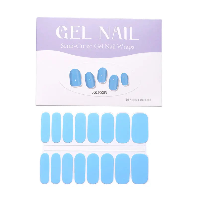 Wholesale Sky Blue Gel Nail Stickers Custom Nail Designs HUIZI