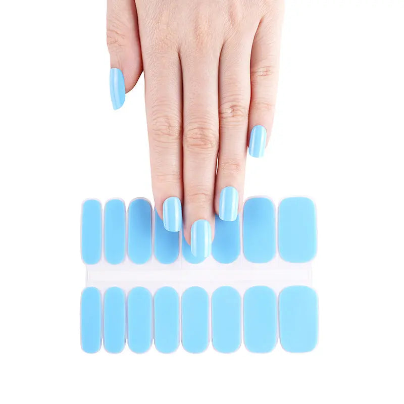 Wholesale Sky Blue Gel Nail Stickers Custom Nail Designs HUIZI