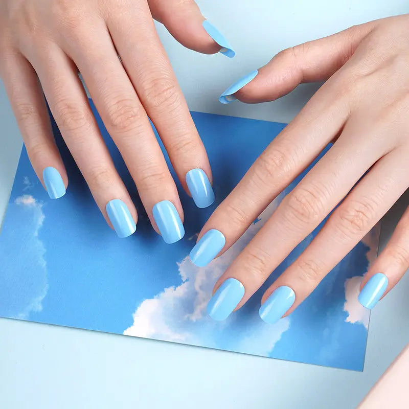 Wholesale Sky Blue Gel Nail Stickers Custom Nail Designs HUIZI