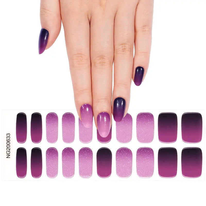 Wholesale Sparkling Purple Gradient Gel Nail Stickers Custom Glitter Ombre Nail Wraps HUIZI