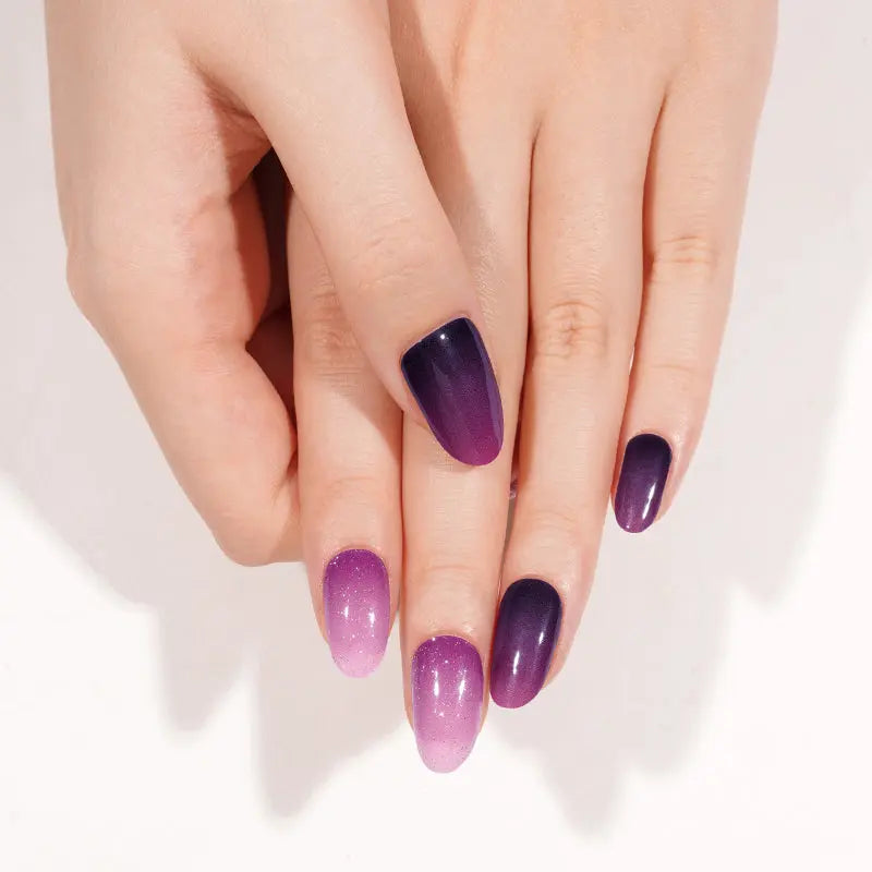 Wholesale Sparkling Purple Gradient Gel Nail Stickers Custom Glitter Ombre Nail Wraps HUIZI
