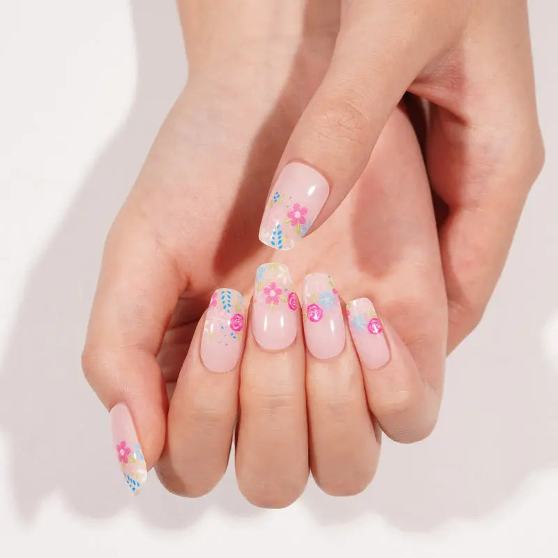 Wholesale Spring Floral Gel Nail Stickers Custom Pastel Blossom Nail Wraps for Salons HUIZI