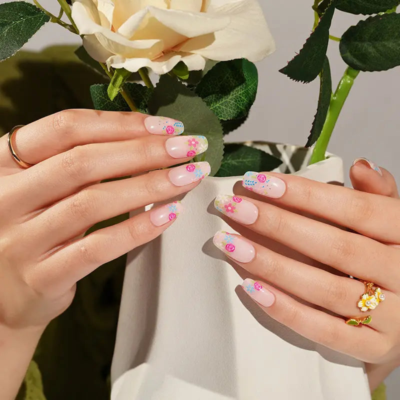 Wholesale Spring Floral Gel Nail Stickers Custom Pastel Blossom Nail Wraps for Salons HUIZI
